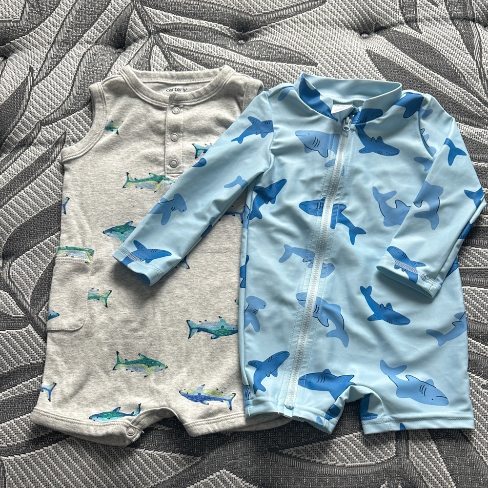 Carter's Blue and Gray Shark Bodysuit Set